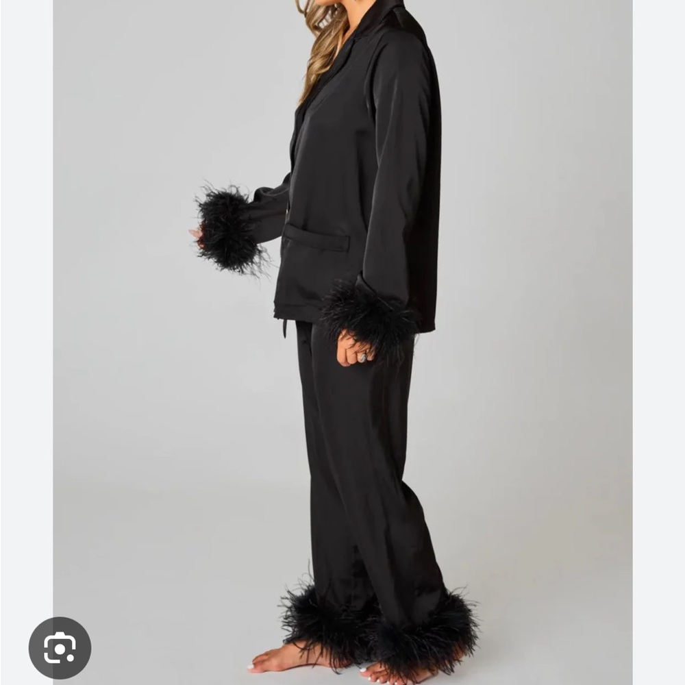 Buddy Love - Danica Set - Elegant Black Feather Trim Pajama Set
